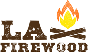 LA Firewood with 2 sticks and a flame to the right of the words